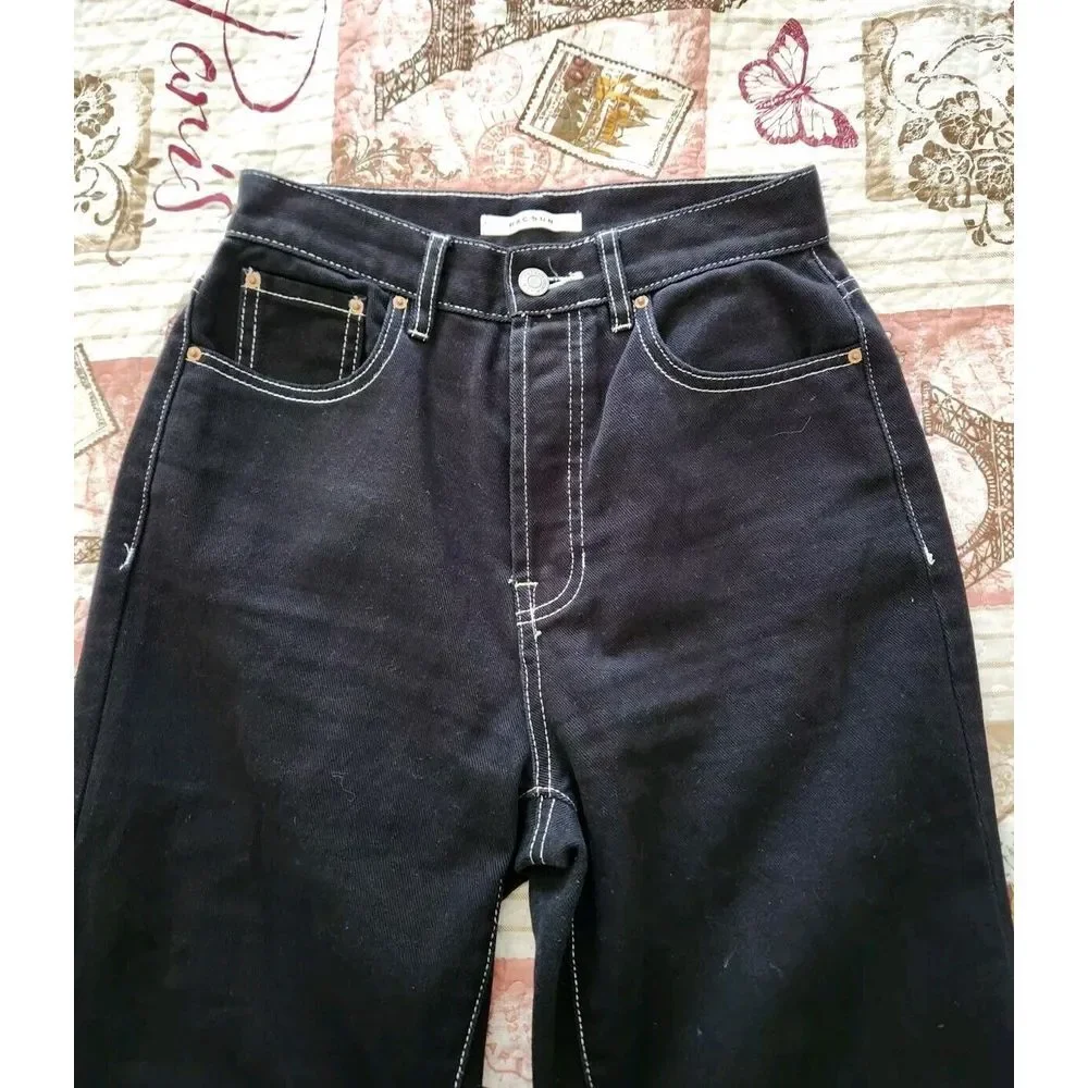 PACSUN Dad Fit Jeans Womens Black Denim High Rise Straight Leg Cotton Size‎ 25